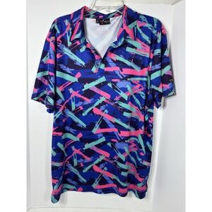 YATTA GOLF Abstract Mens Size Large Blue Pink Colorful Polo Shirt‎